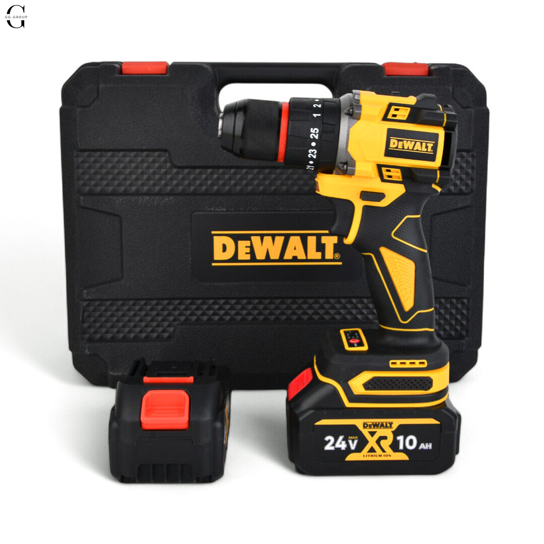 Шуруповерт DeWALT 24V Бесщеточный + 2 АКБ 10Ah + Металлический патрон + Набор инструментов